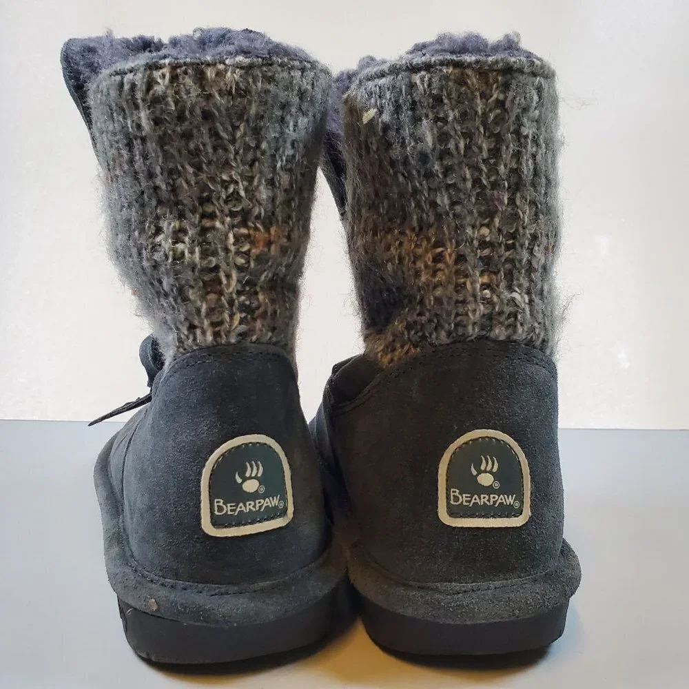 BearPaw Geneva Winter Boots Short Suede Wool Lined Sheepskin Ribbon 7 Womens
